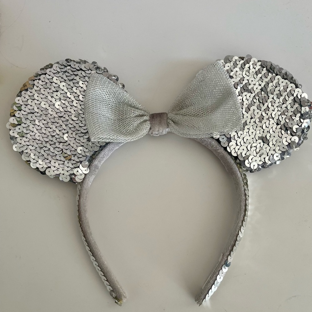 Silver Sequin Minnie Mouse Ears Headband